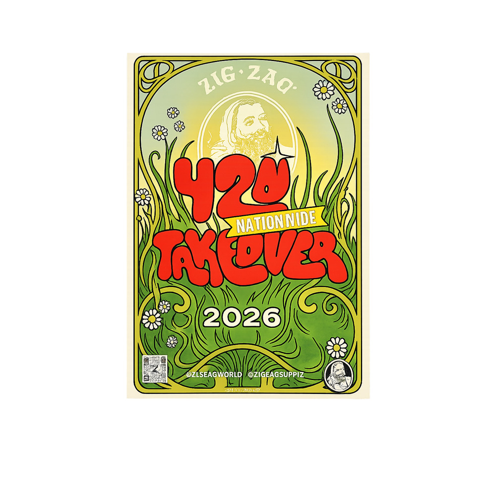 Zig-Zag 420 Nationwide Takeover Poster 2026 12x18 Marijuana Weed Art Colorado